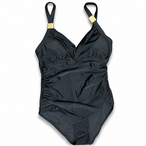 Women black ruched one piece - black,