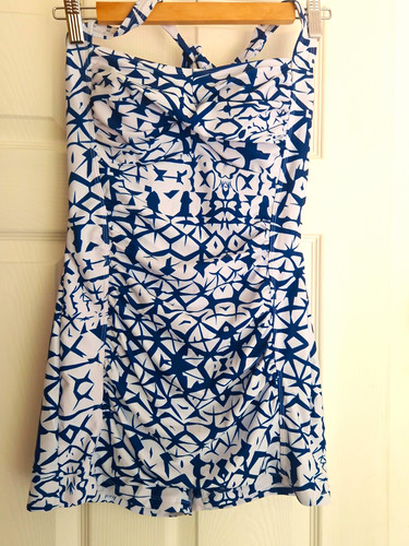 Blue white geometric one piece - blue,