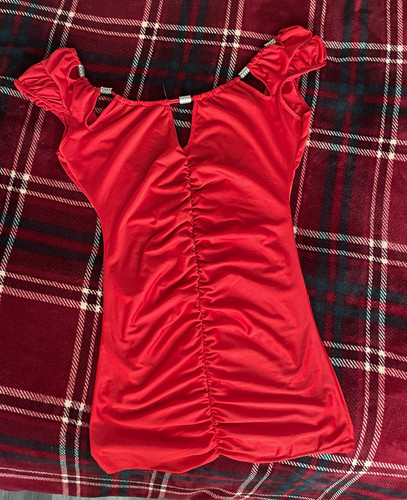 Women red ruched one piece - red,