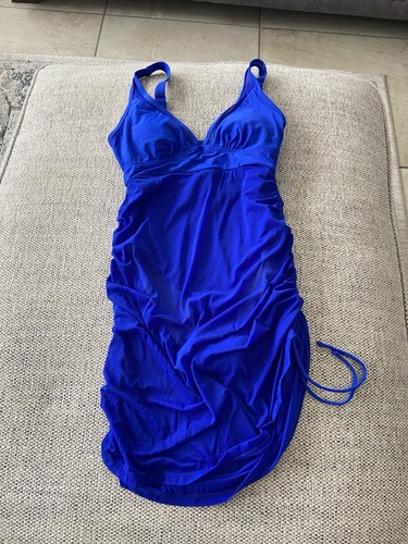 Blue ruched swimsuit dress - ruched,