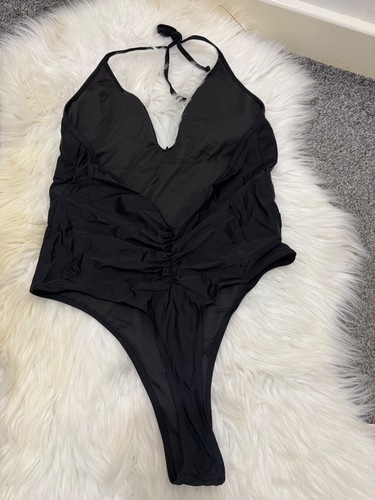 Black ruched halter neck - black,